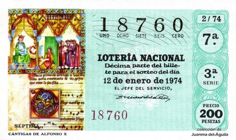 Décimo de Lotería Nacional de 1974 Sorteo 2 - CÁNTIGAS DE ALFONSO X