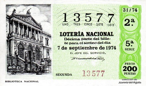Décimo de Lotería 1974 / 31