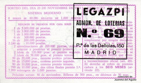 Reverso del décimo de Lotería Nacional de 1974 Sorteo 41