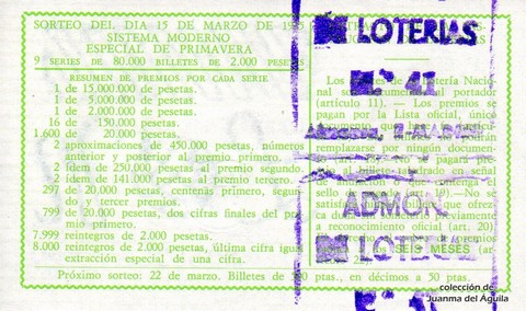 Reverso décimo de Lotería 1975 / 11