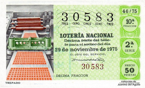 Décimo de Lotería Nacional de 1975 Sorteo 46 - TREPADO