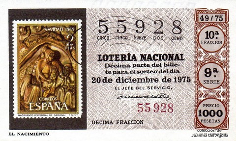 Décimo de Lotería Nacional de 1975 Sorteo 49 - EL NACIMIENTO