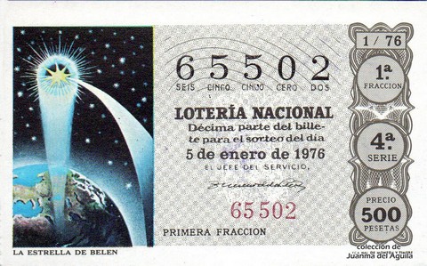 Décimo de Lotería Nacional de 1976 Sorteo 1 - LA ESTRELLA DE BELEN