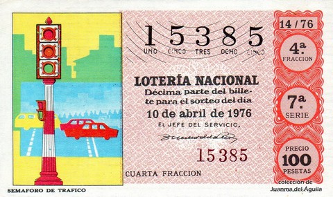 Décimo de Lotería Nacional de 1976 Sorteo 14 - SEMAFORO DE TRAFICO