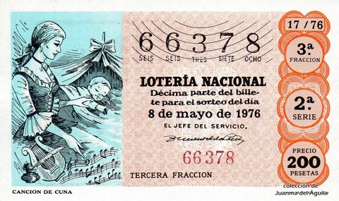 Décimo de Lotería Nacional de 1976 Sorteo 17 - CANCION DE CUNA