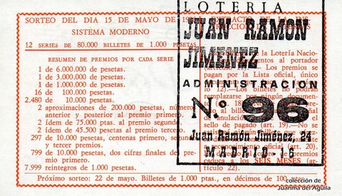Reverso décimo de Lotería 1976 / 18
