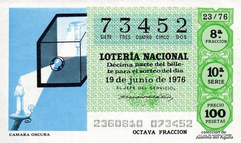Décimo de Lotería Nacional de 1976 Sorteo 23 - CAMARA OSCURA