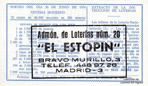 Reverso décimo de Lotería 1976 / 24