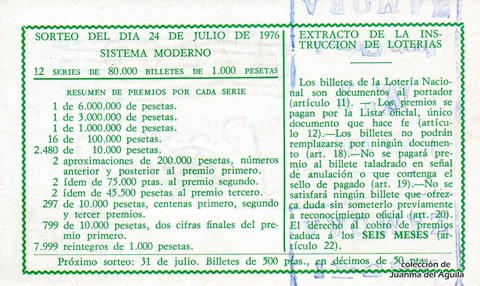 Reverso décimo de Lotería 1976 / 28