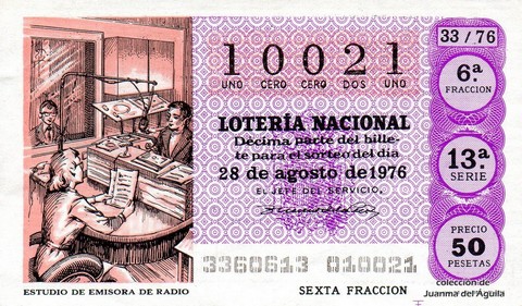 Décimo de Lotería Nacional de 1976 Sorteo 33 - ESTUDIO DE EMISORA DE RADIO