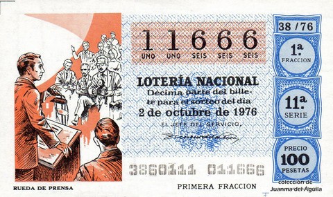 Décimo de Lotería Nacional de 1976 Sorteo 38 - RUEDA DE PRENSA