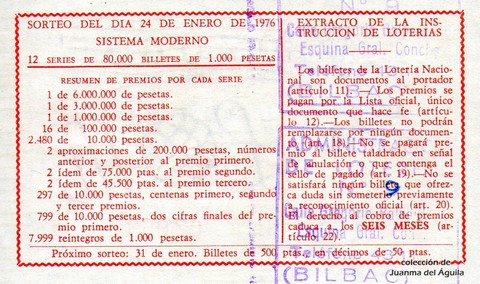Reverso décimo de Lotería 1976 / 3