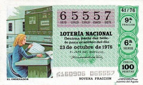 Décimo de Lotería Nacional de 1976 Sorteo 41 - EL ORDENADOR