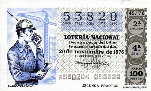 Décimo de Lotería Nacional de 1976 Sorteo 45 - RADIO-TELEFONO