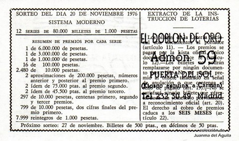 Reverso décimo de Lotería 1976 / 45