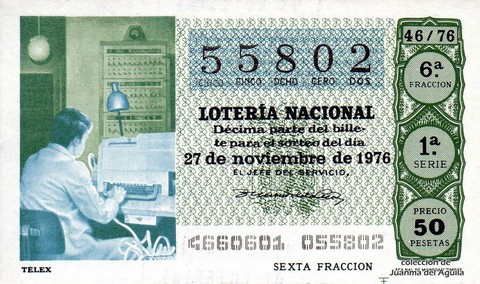 Décimo de Lotería Nacional de 1976 Sorteo 46 - TELEX
