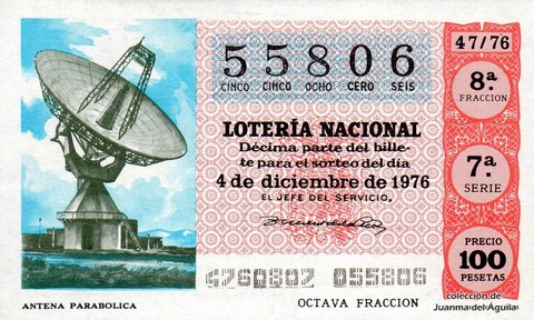 Décimo de Lotería Nacional de 1976 Sorteo 47 - ANTENA PARABOLICA