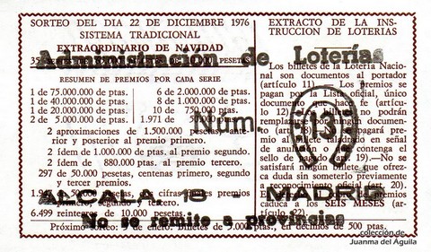 Reverso décimo de Lotería 1976 / 50