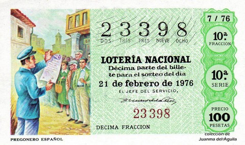Décimo de Lotería Nacional de 1976 Sorteo 7 - PREGONERO ESPAÑOL