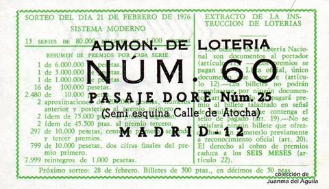 Reverso décimo de Lotería 1976 / 7