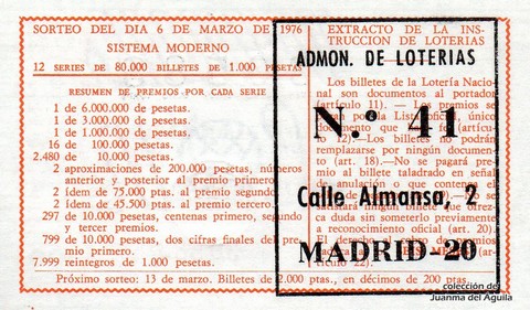 Reverso décimo de Lotería 1976 / 9