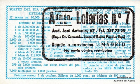 Reverso décimo de Lotería 1977 / 37