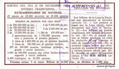 Reverso décimo de Lotería 1977 / 50
