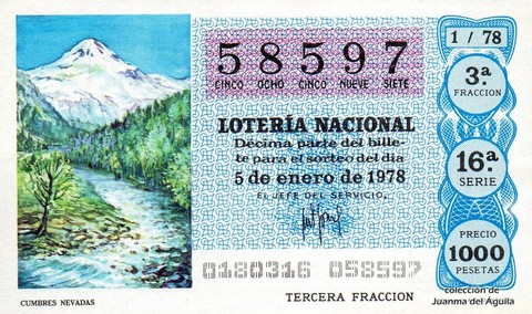 Décimo de Lotería Nacional de 1978 Sorteo 1 - CUMBRES NEVADAS