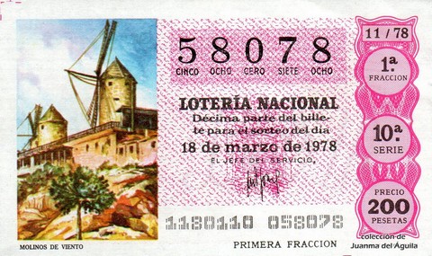 Décimo de Lotería Nacional de 1978 Sorteo 11 - MOLINOS DE VIENTO