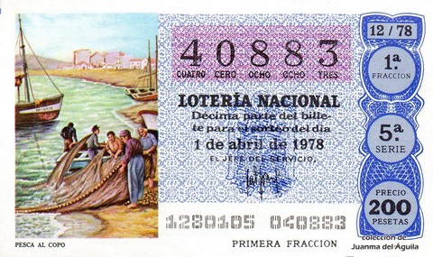 Décimo de Lotería Nacional de 1978 Sorteo 12 - PESCA AL COPO