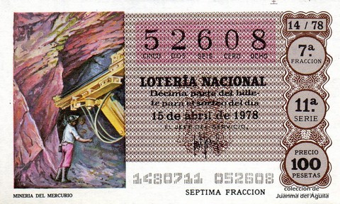 Décimo de Lotería Nacional de 1978 Sorteo 14 - MINERIA DEL MERCURIO
