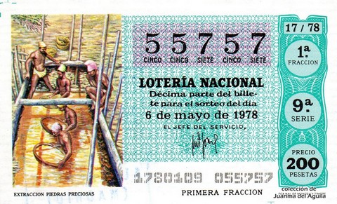 Décimo de Lotería Nacional de 1978 Sorteo 17 - EXTRACCION PIEDRAS PRECIOSAS
