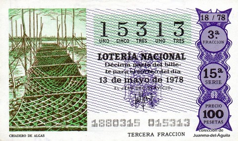 Décimo de Lotería Nacional de 1978 Sorteo 18 - CRIADERO DE ALGAS