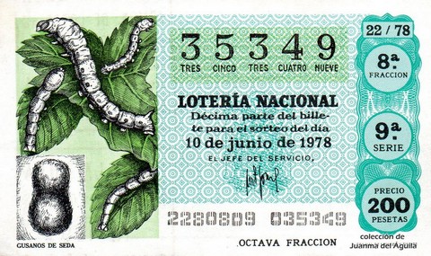 Décimo de Lotería Nacional de 1978 Sorteo 22 - GUSANOS DE SEDA
