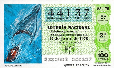 Décimo de Lotería Nacional de 1978 Sorteo 23 - PESCA DE ARRASTRE