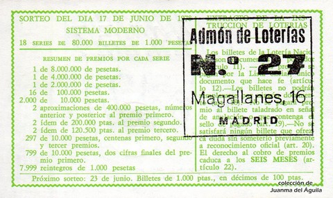 Reverso décimo de Lotería 1978 / 23