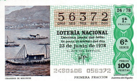 Décimo de Lotería Nacional de 1978 Sorteo 24 - CRIADEROS DE MOLUSCOS