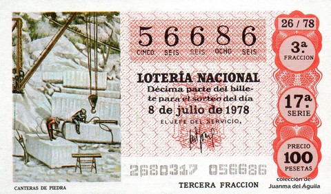 Décimo de Lotería Nacional de 1978 Sorteo 26 - CANTERAS DE PIEDRA