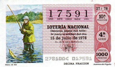 Décimo de Lotería Nacional de 1978 Sorteo 27 - PESCA DE RIO