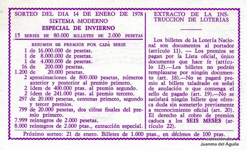 Reverso décimo de Lotería 1978 / 2