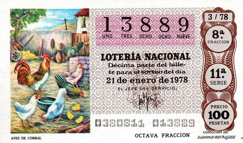Décimo de Lotería Nacional de 1978 Sorteo 3 - AVES DE CORRAL