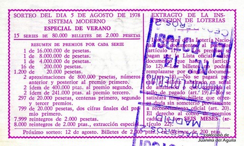 Reverso décimo de Lotería 1978 / 30