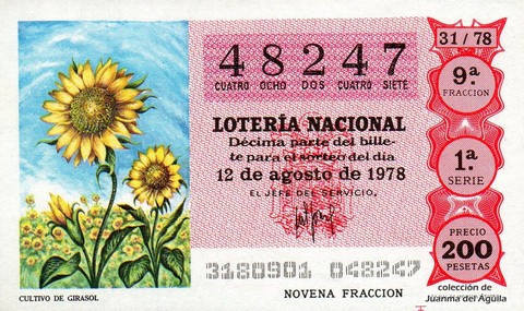 Décimo de Lotería Nacional de 1978 Sorteo 31 - CULTIVO DE GIRASOL