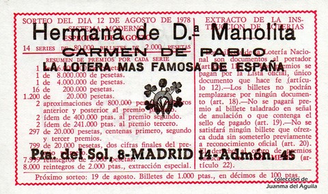 Reverso décimo de Lotería 1978 / 31