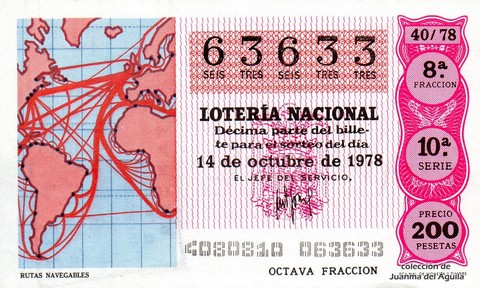 Décimo de Lotería Nacional de 1978 Sorteo 40 - RUTAS NAVEGABLES