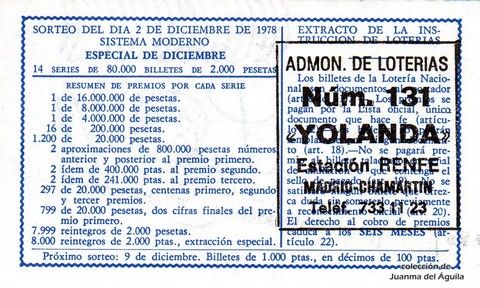 Reverso décimo de Lotería 1978 / 47