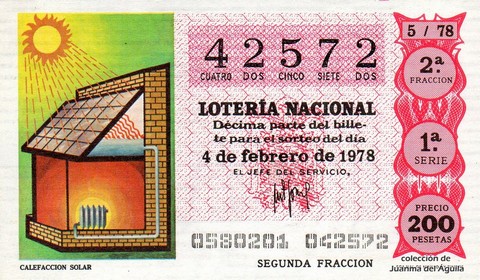 Décimo de Lotería Nacional de 1978 Sorteo 5 - CALEFACCION SOLAR