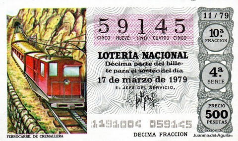 Décimo de Lotería Nacional de 1979 Sorteo 11 - FERROCARRIL DE CREMALLERA