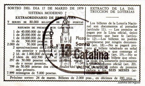 Reverso décimo de Lotería 1979 / 11