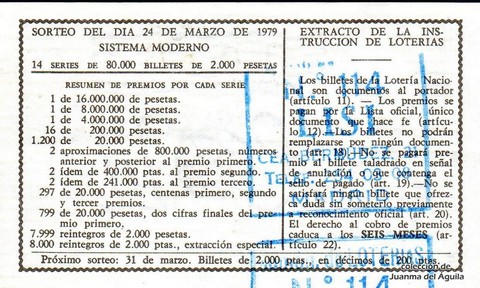 Reverso décimo de Lotería 1979 / 12